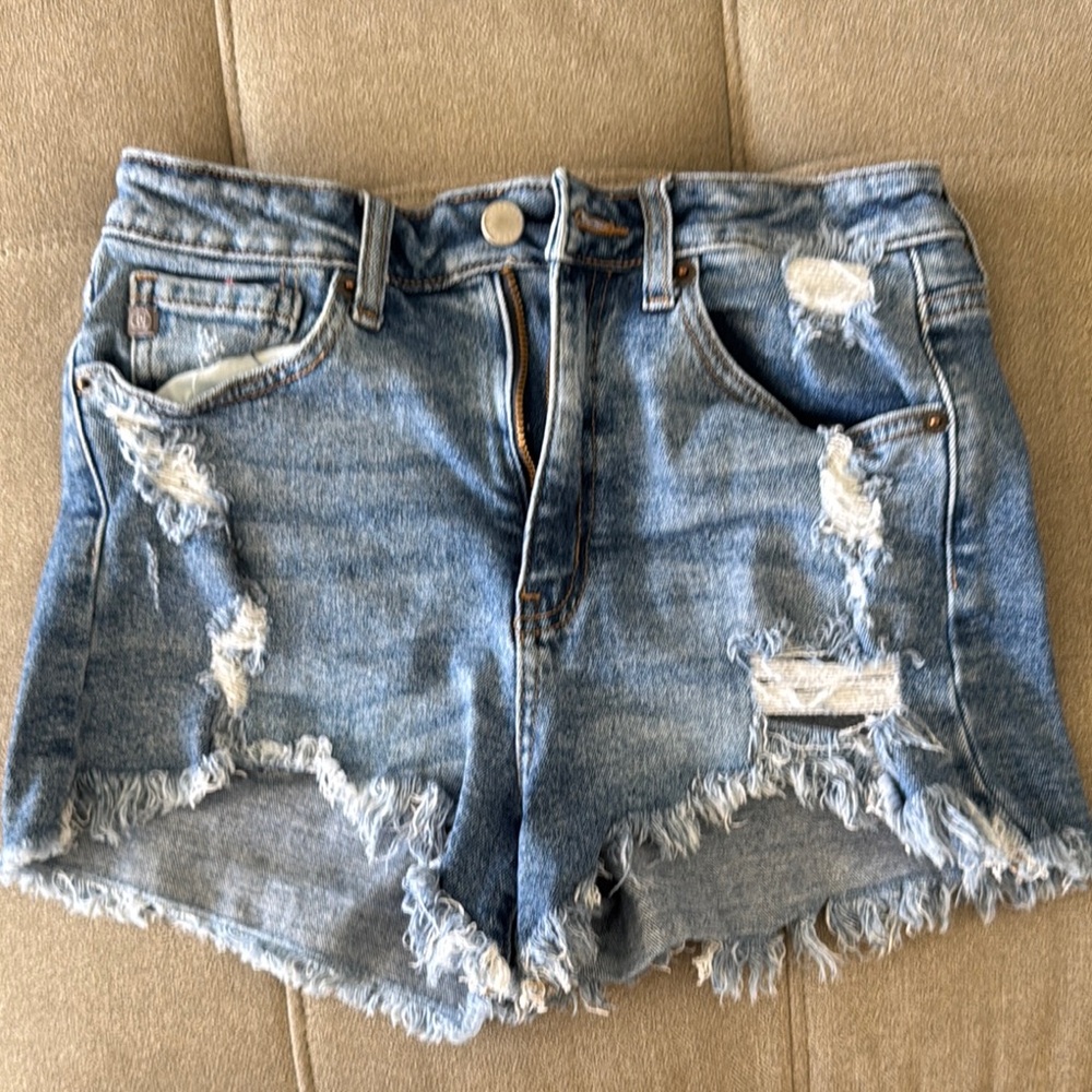 Just USA Blue Distressed Jean Shorts High-Waisted